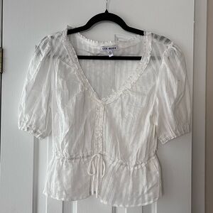 Steve Madden White Puff-Sleeve Tie-Waist Blouse